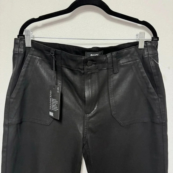 NWT $259 Paige Mayslie Straight Ankle Jean in Black Fog Luxe Coating - Black - Picture 6 of 12